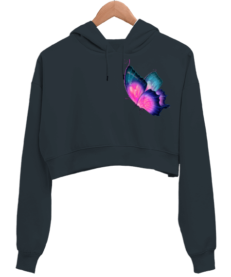 Tisho - butterfly125fm Kadın Crop Hoodie Kapüşonlu Sweatshirt