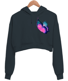 butterfly125fm Kadın Crop Hoodie Kapüşonlu Sweatshirt - Tisho
