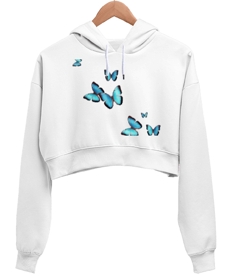 Tisho - butterfly54bt Kadın Crop Hoodie Kapüşonlu Sweatshirt