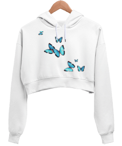 butterfly54bt Kadın Crop Hoodie Kapüşonlu Sweatshirt - Tisho