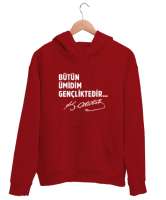 Bütün Ümidim Gençliktedir - Mustafa Kemal Atatürk Kırmızı Unisex Kapşonlu Sweatshirt - Tisho