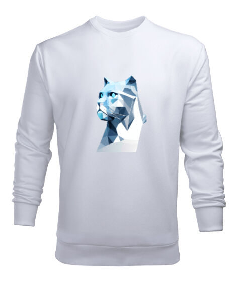 Tisho - Buz kristal poligon mavi gözli kedi panter Beyaz Erkek Sweatshirt