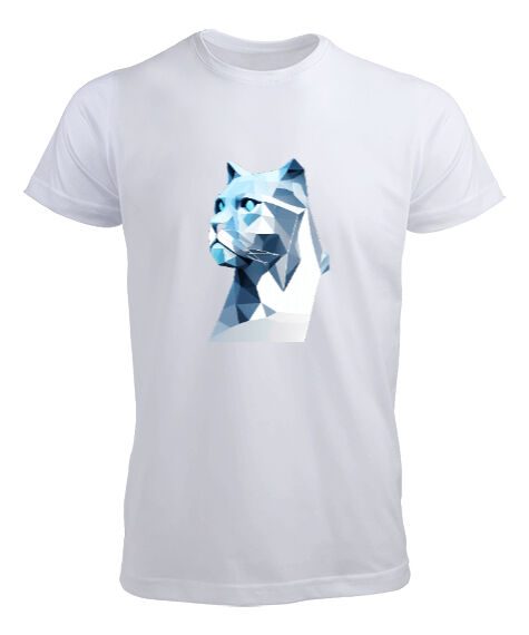 Tisho - Buz kristal poligon mavi gözli kedi panter Beyaz Erkek Tişört