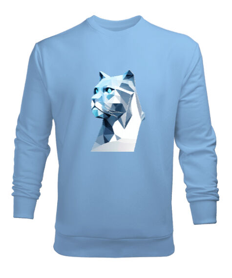 Tisho - Buz kristal poligon mavi gözli kedi panter Buz Mavisi Erkek Sweatshirt