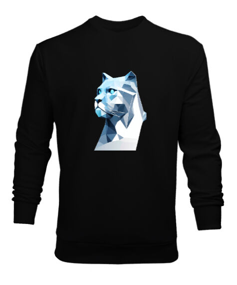 Tisho - Buz kristal poligon mavi gözli kedi panter Siyah Erkek Sweatshirt