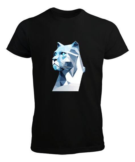 Tisho - Buz kristal poligon mavi gözli kedi panter Siyah Erkek Tişört