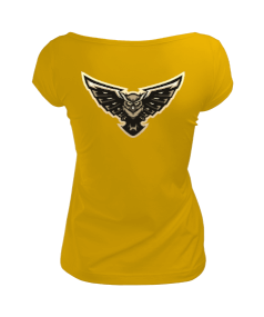 Bykuş sarı Kadın Geniş Yaka Tişört - Thumbnail