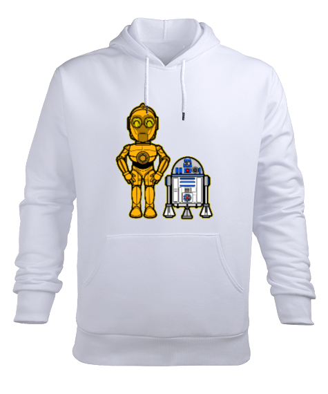 Tisho - C-3PO R2-D2 Beyaz Erkek Kapüşonlu Hoodie Sweatshirt