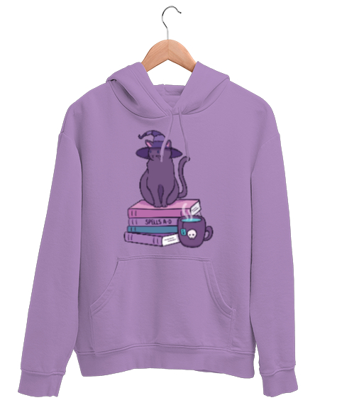 Tisho - Cadı Kedi Spell Büyücülük Hogwarts Lila Unisex Kapşonlu Sweatshirt