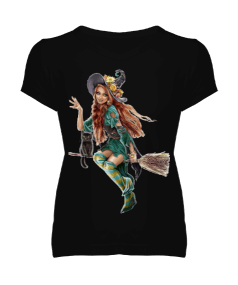 Tisho - Cadı T-Shirt - V yaka Kadın Cadı tişörtü Kadın V Yaka Tişört