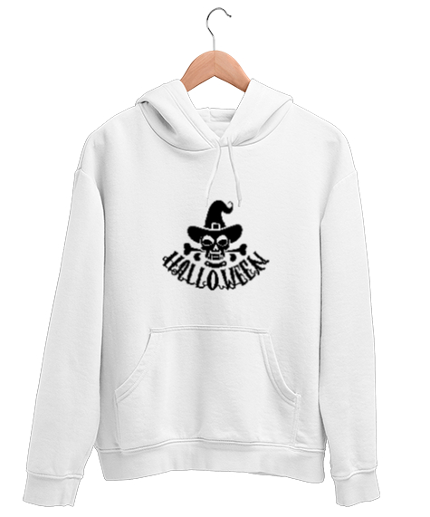 Tisho - Cadılar Bayramı Kurukafa Beyaz Unisex Kapşonlu Sweatshirt