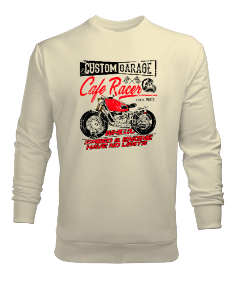 Tisho - Cafe Racer Krem Erkek Sweatshirt
