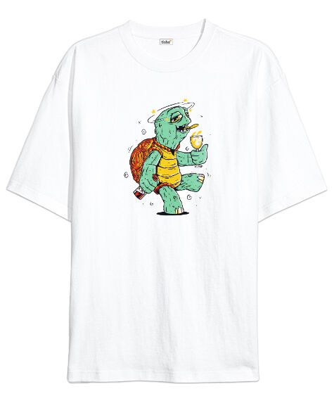 Tisho - Çakırkeyf Kaplumbağa Beyaz Oversize Unisex Tişört