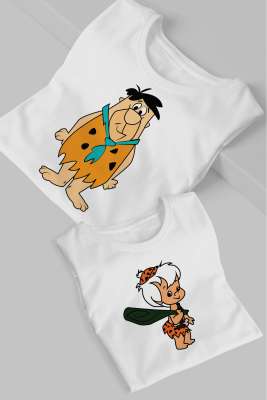 Çakmaktaşlar Aile Kombini Baba-Oğul Tişörtü Beyaz (Tek üründür. Kombin için sepetinize 2 adet ekleyiniz) - Tisho