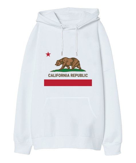 Tisho - california bear unisex oversize sweatshirt Oversize Unisex Kapüşonlu Sweatshirt