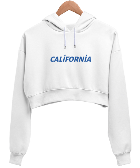 Tisho - California Beyaz Kadın Crop Hoodie Kapüşonlu Sweatshirt