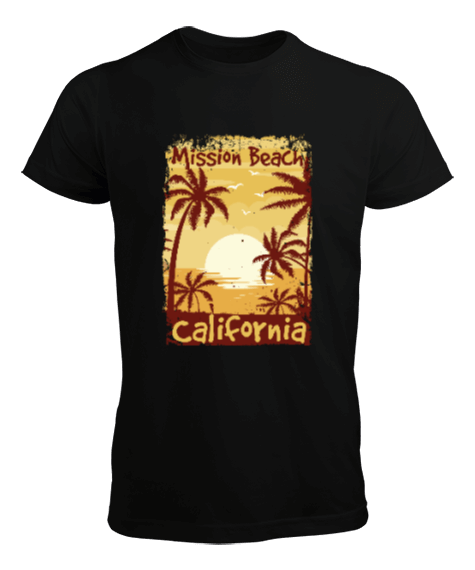 California Mission Beach Siyah Erkek Tişört