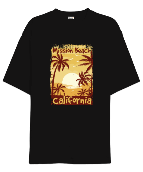 Tisho - California Mission Beach Siyah Oversize Unisex Tişört