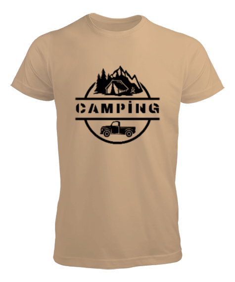 Tisho - Camping Dağ, Orman ve Araba Kampçı ve Dağcı Özel Tasarım Camel Erkek Tişört