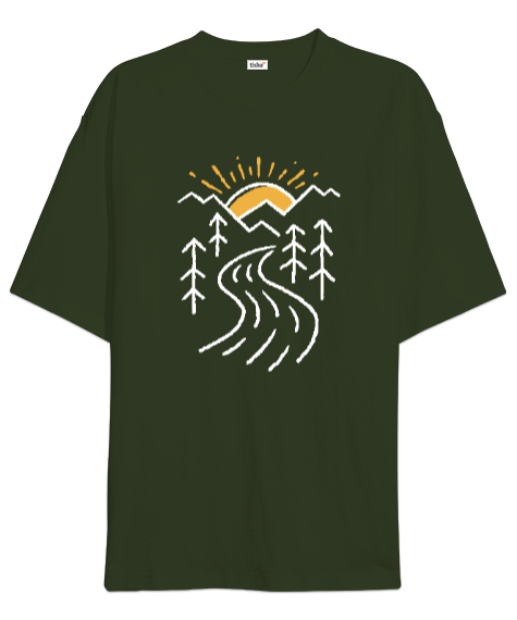 Tisho - Camping - Kamp ve Doğa Haki Yeşili Oversize Unisex Tişört