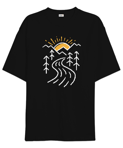 Tisho - Camping - Kamp ve Doğa Siyah Oversize Unisex Tişört