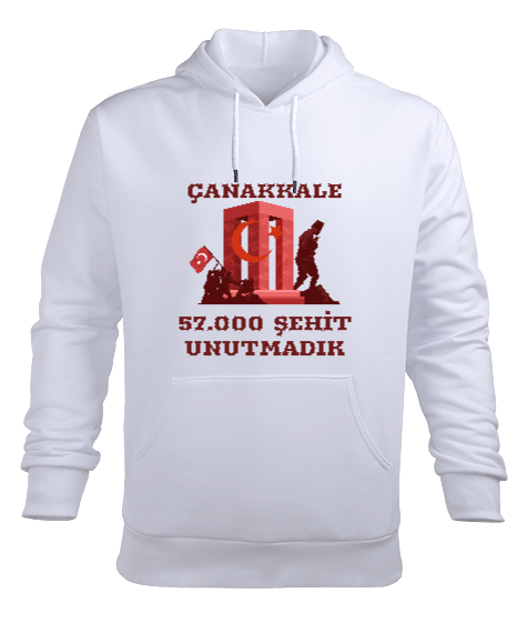 Tisho - Çanakkale Tasarım Beyaz Erkek Kapüşonlu Hoodie Sweatshirt