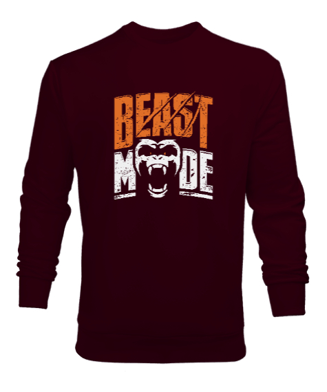 Tisho - Canavar Modu - Beast - Monster Bordo Erkek Sweatshirt