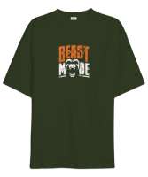 Canavar Modu - Beast - Monster - Sırt Baskılı Haki Yeşili Oversize Unisex Tişört - Thumbnail