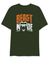 Canavar Modu - Beast - Monster - Sırt Baskılı Haki Yeşili Oversize Unisex Tişört - Thumbnail
