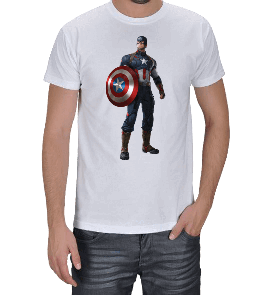 Tisho - Captain America Beyaz Erkek Tişört