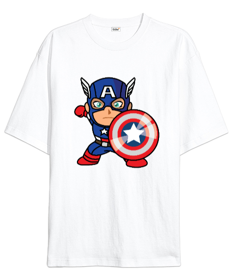 Tisho - Captain America Beyaz Oversize Unisex Tişört