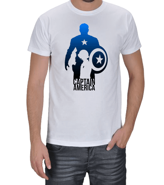 Captain America Mavi Tasarımlı Erkek Tişört