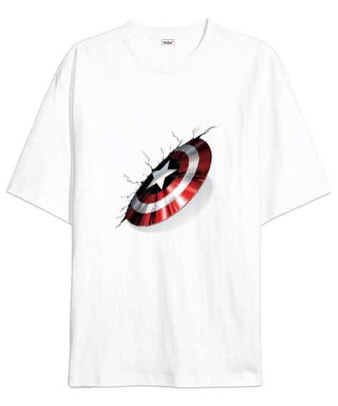 Tisho - Captain America Shield Struck Kalkan Darbesi Avengers Classic Beyaz Oversize Unisex Tişört