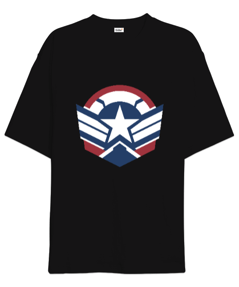 Tisho - Captain America Stripes The Falcon and the Winter Soldier Siyah Oversize Unisex Tişört