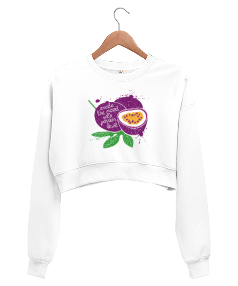 Tisho - Çarkıfelek meyvesi Beyaz Kadın Crop Sweatshirt
