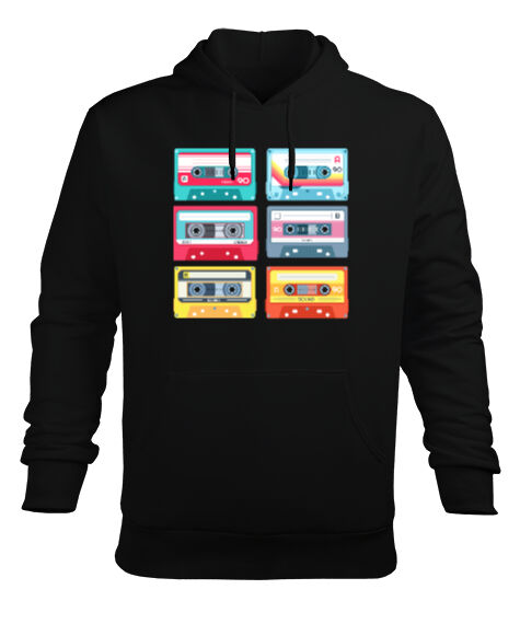 Tisho - Cassette Classic Siyah Erkek Kapüşonlu Hoodie Sweatshirt