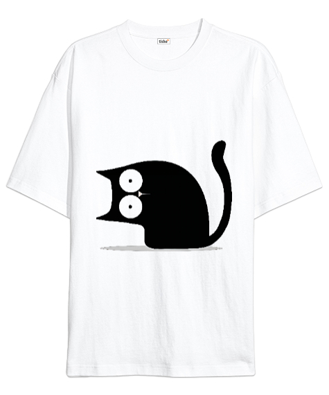 Tisho - Cat Beyaz Oversize Unisex Tişört