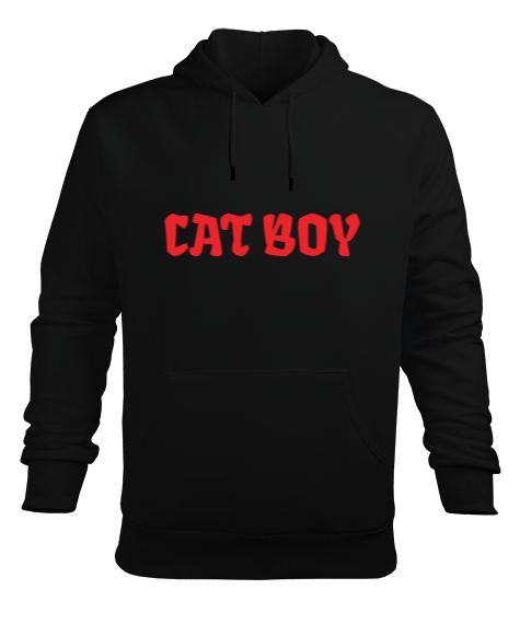 Tisho - CAT BOY Siyah Erkek Kapüşonlu Hoodie Sweatshirt