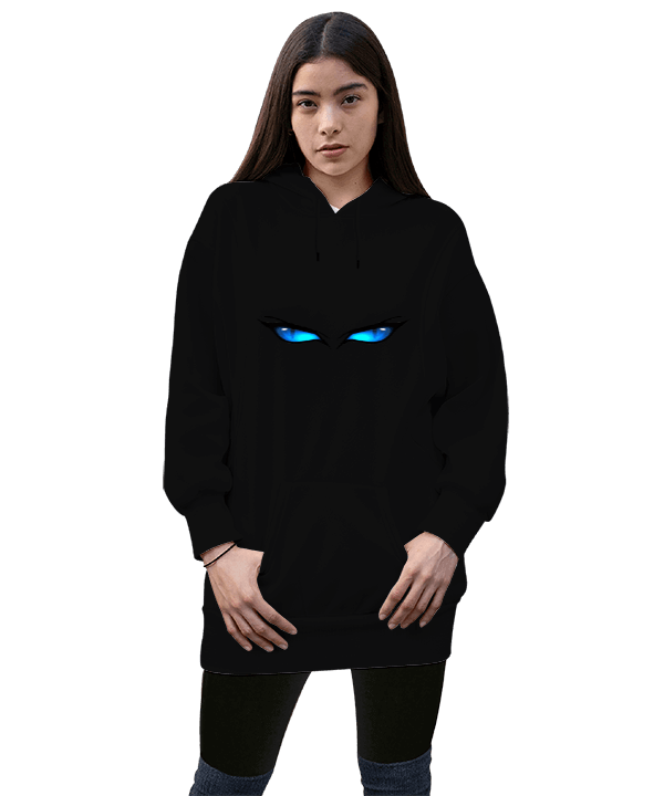 Tisho - Cat Kadın Uzun Hoodie Kapüşonlu Sweatshirt