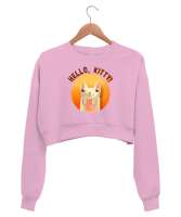 Cat - Kedi - Hello Kitty Pembe Kadın Crop Sweatshirt - Tisho