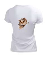 Cat Lover T-short Beyaz Kadın V Yaka Tişört - Thumbnail