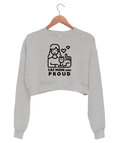 Tisho - Cat Mom and proud Kadın Crop Sweatshirt