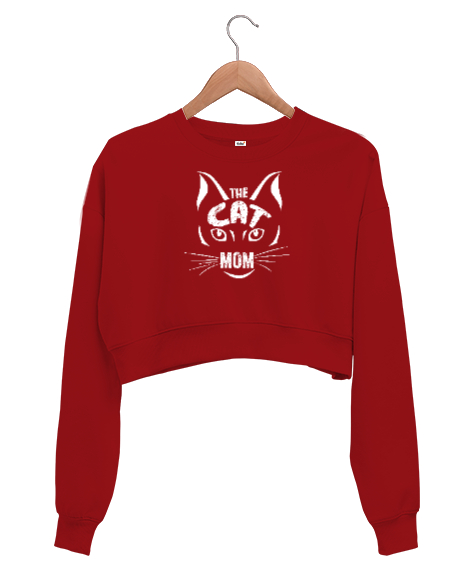 Tisho - Cat Mom - Kedi Anne Kırmızı Kadın Crop Sweatshirt