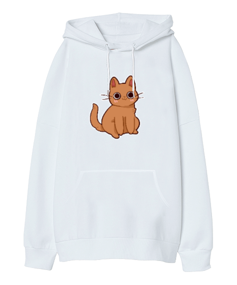 Tisho - Cat Oversize Unisex Kapüşonlu Sweatshirt