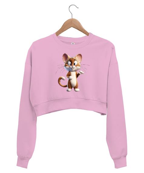 Tisho - CAT Pembe Kadın Crop Sweatshirt