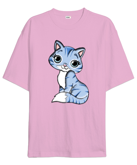 Cat Pembe Oversize Unisex Tişört