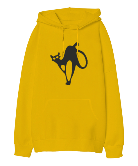 Tisho - Cat Sarı Oversize Unisex Kapüşonlu Sweatshirt