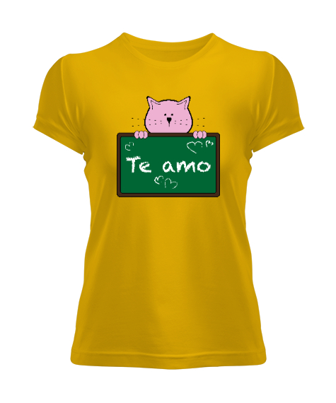 Tisho - Cat Te Amo - Teamo Kedi Sarı Kadın Tişört