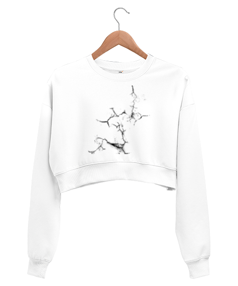 Tisho - Çatlak izi Beyaz Kadın Crop Sweatshirt