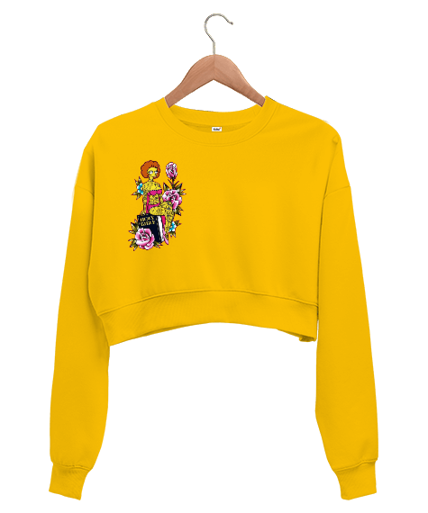 Tisho - Çatlak sarı Kadın Crop Sweatshirt